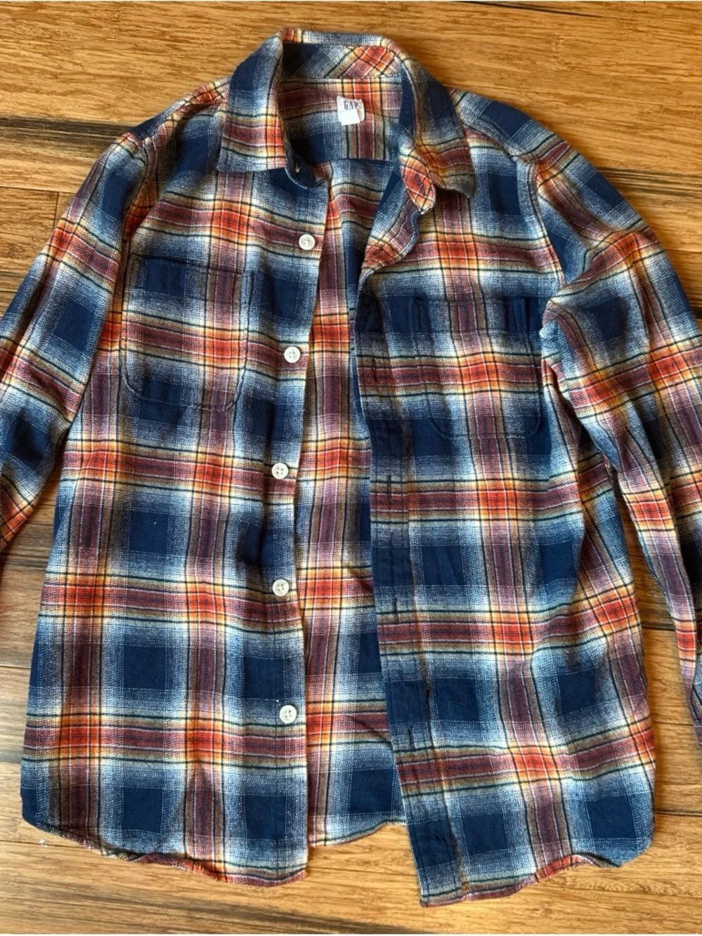 Kids Plaid Button-Up flannel Shirt in Blue and Orange